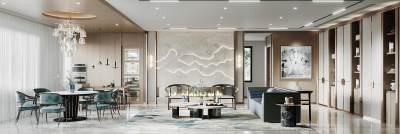 新中式客餐厅 沙发茶几组合 单椅 餐桌椅